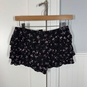 Urban Outfitters Lace Ruffle Sexy Shorts Womens Small Black Pink Floral Tiered
